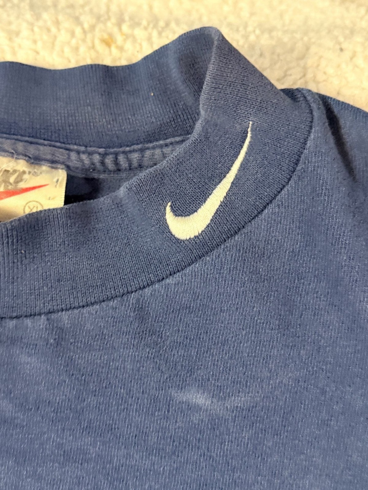 Vintage 90s Nike White Tag Navy Blue Mock Swoosh Long Sleeve Shirt