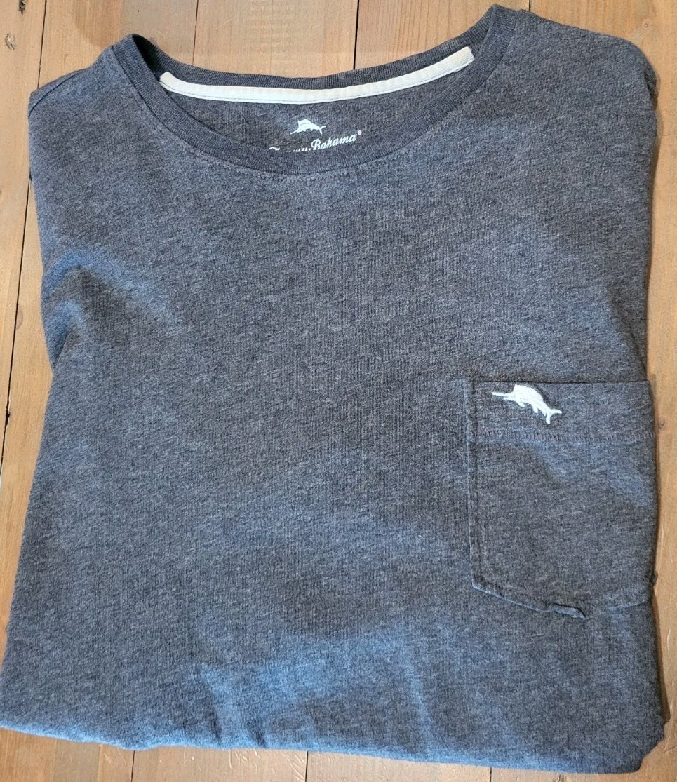 Mens Tommy Bahama Relax Grey 100% Pima Cotton Pocket Tee Shirt Medium