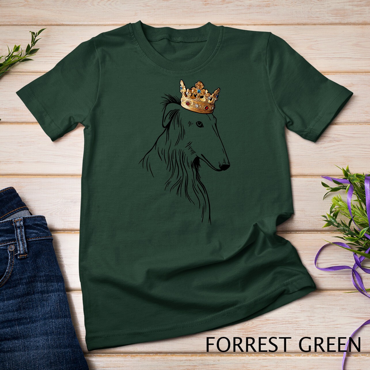 Borzoi Dog Wearing Crown Unisex T-shirt