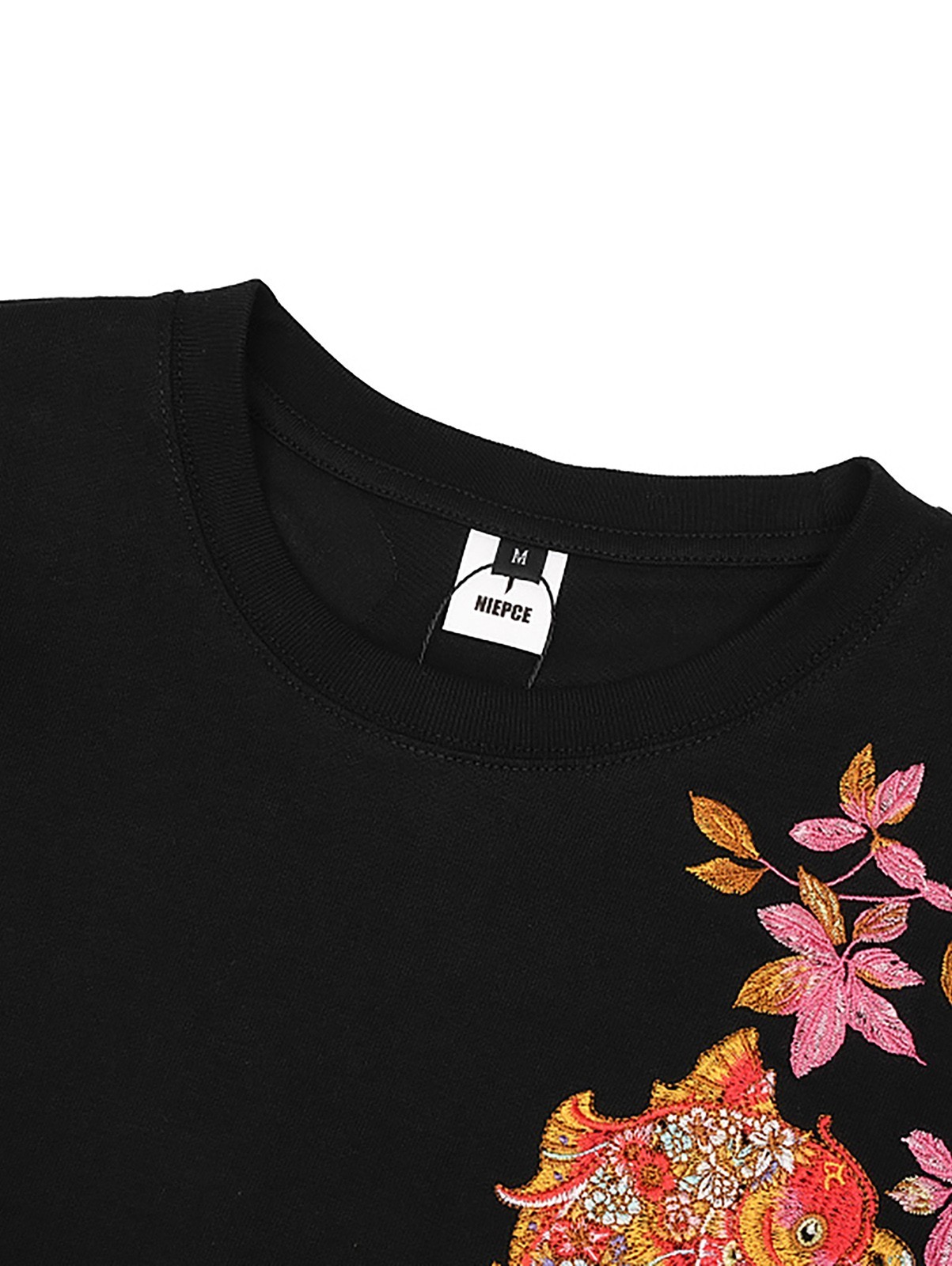 Niepce Men’s Floral Koi Fish Embroidery Tee Japanese Streetwear T-Shirt