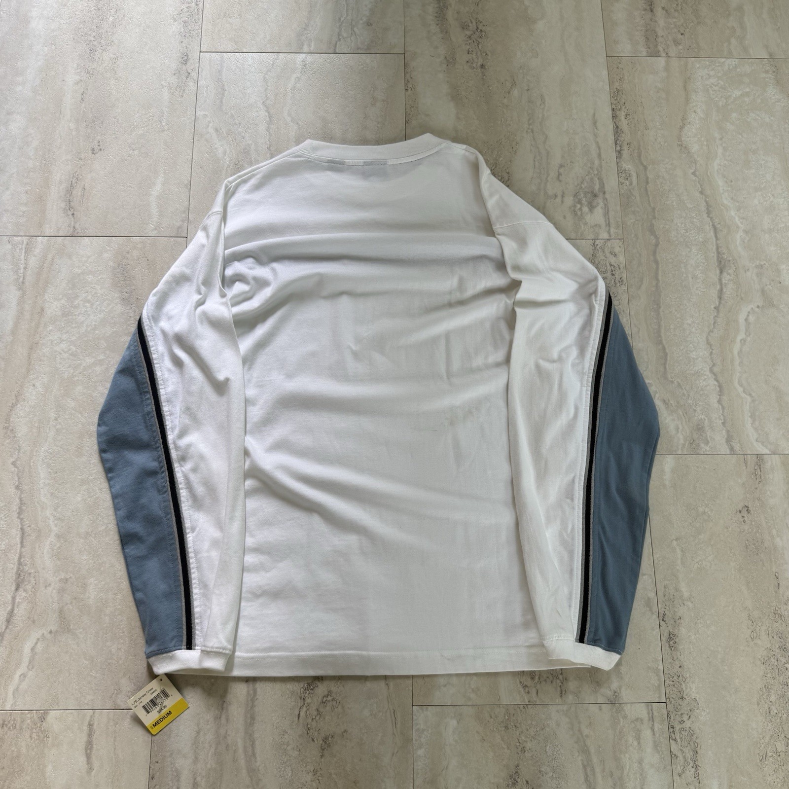 NWT Emergency Exit Men’s M White/Blue/Black Colorblock Logo Cotton Long Sleeve