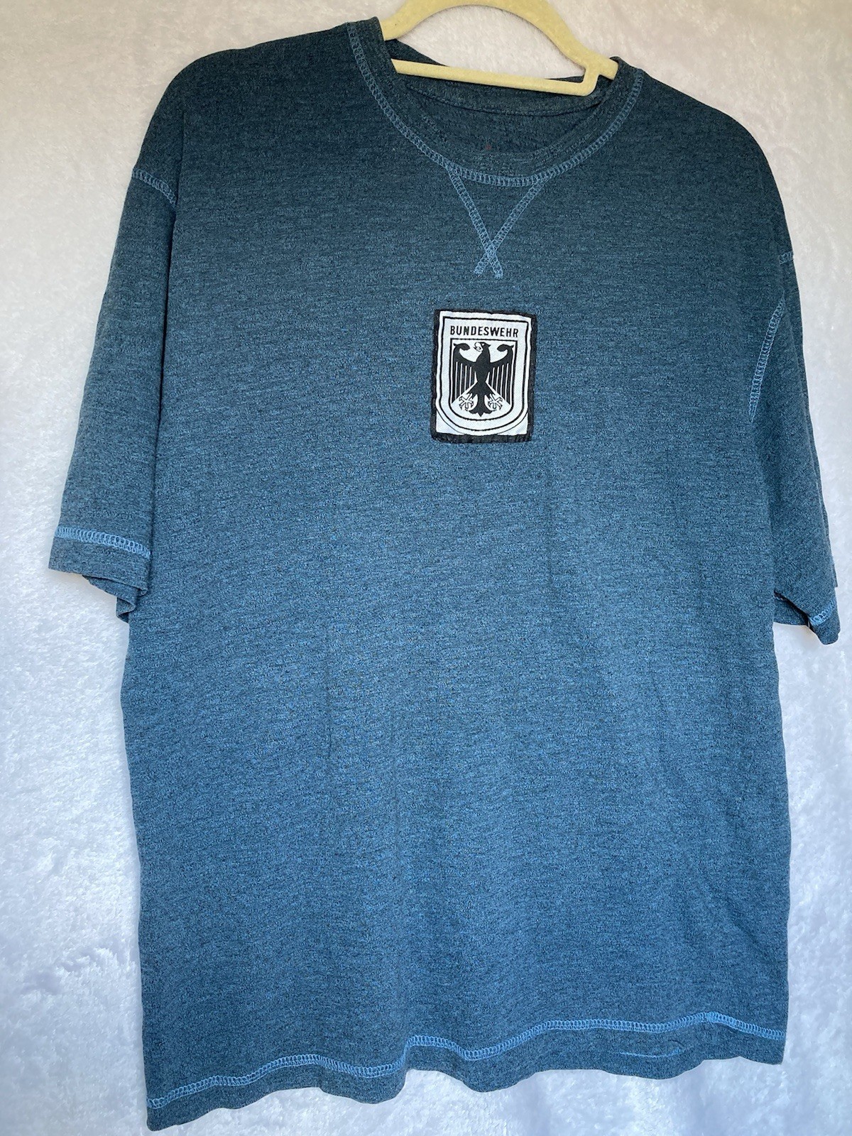 Hand Sewn Bundeswehr German Army Blue Heather Short Sleeve T-Shirt Size XL