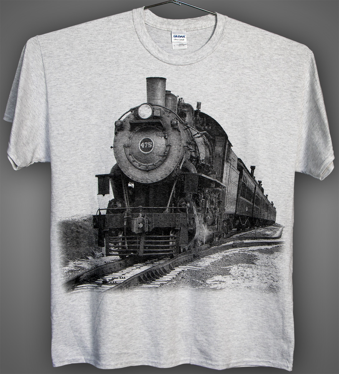 Steam Train Ash Grey T-shirt — Steam Locomotive #475