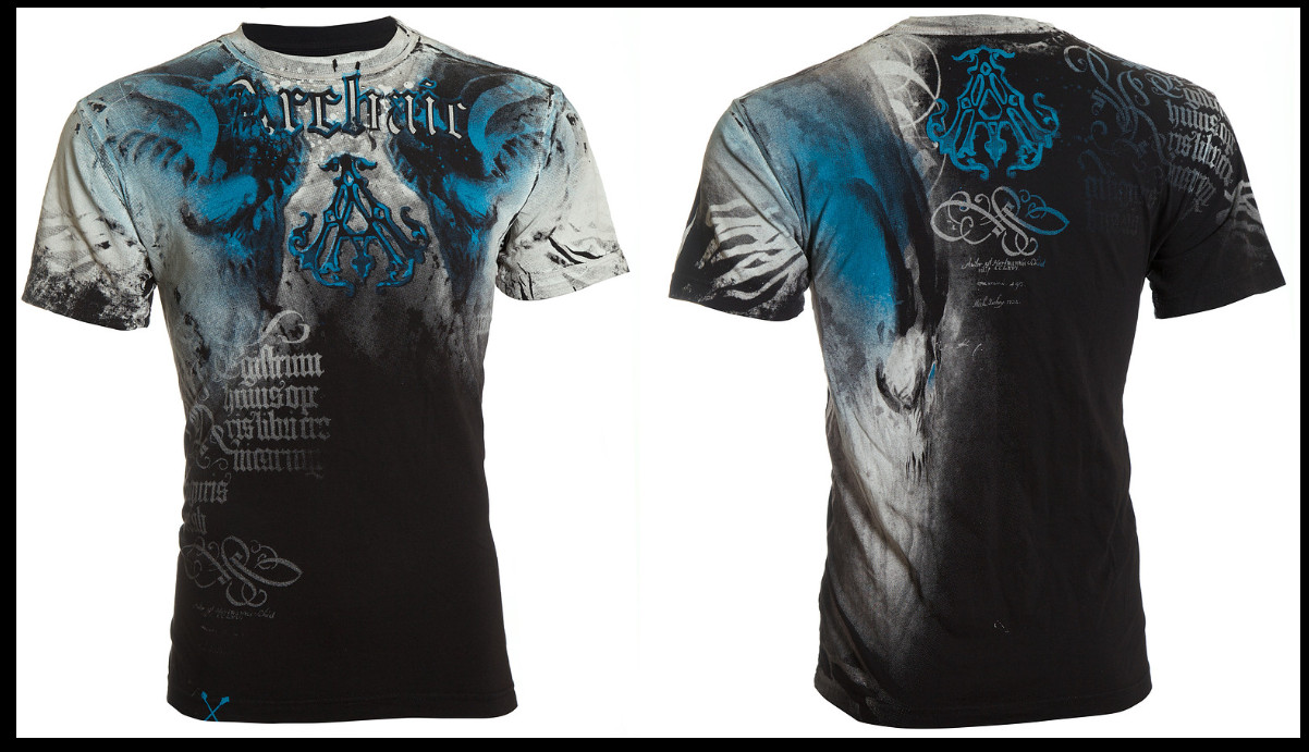 ARCHAIC by AFFLICTION Black Blue NIGHTWATCHER Short Sleeve Slim Fit Y2K T-shirt