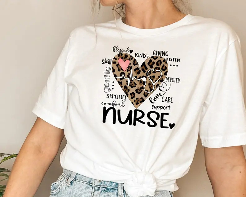 Leopard Print “RN” & “CNA” Graphic T-Shirt – Trendy Nursing Apparel for Nurse