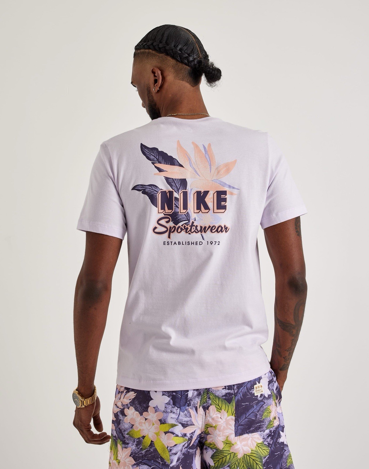 Nike Sportswear Tropical Flower Palm Tree Graphic T-Shirt Tee Size XL Purple