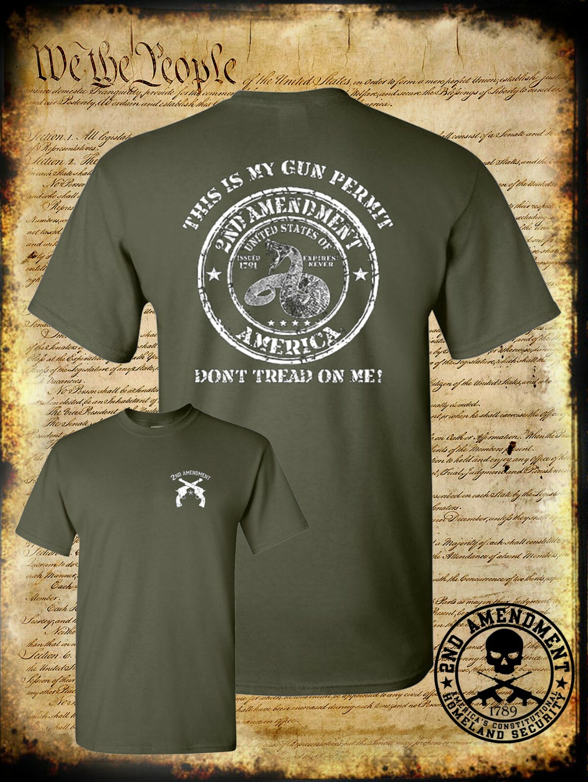 This Is My GUN PERMIT Don’t Tread on Me 2nd Amendment T-Shirt Firearm Rights USA