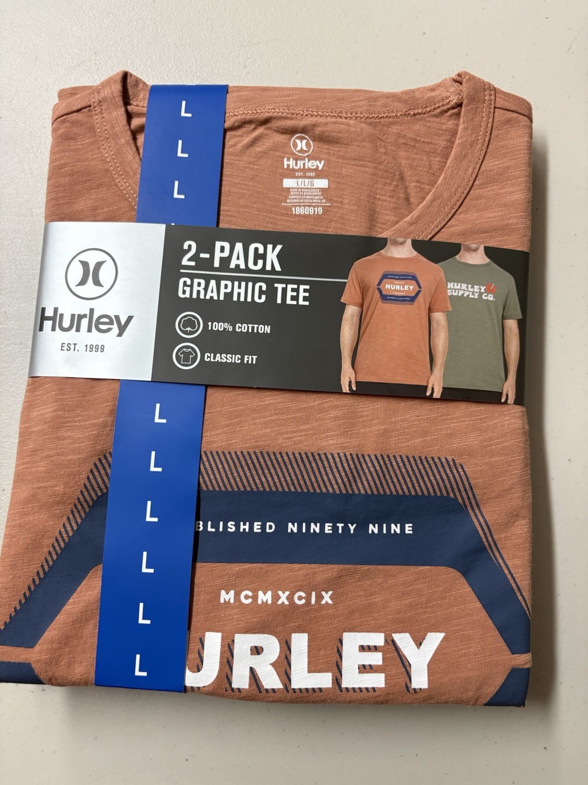 Hurley Men’s Graphic Tee, 2-pack – GREEN/ORANGE Or Blue/ Dark Blue You Pick Size