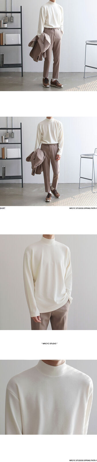 Mens Bottoming Long Sleeved Tee Thin T-Shirt Half Turtleneck Loose Crewneck Top