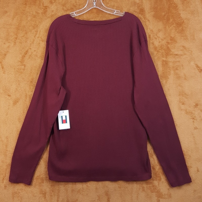TOMMY HILFIGER Shirt Mens XL Maroon Pullover Crew Long Sleeve Ribbed Knit