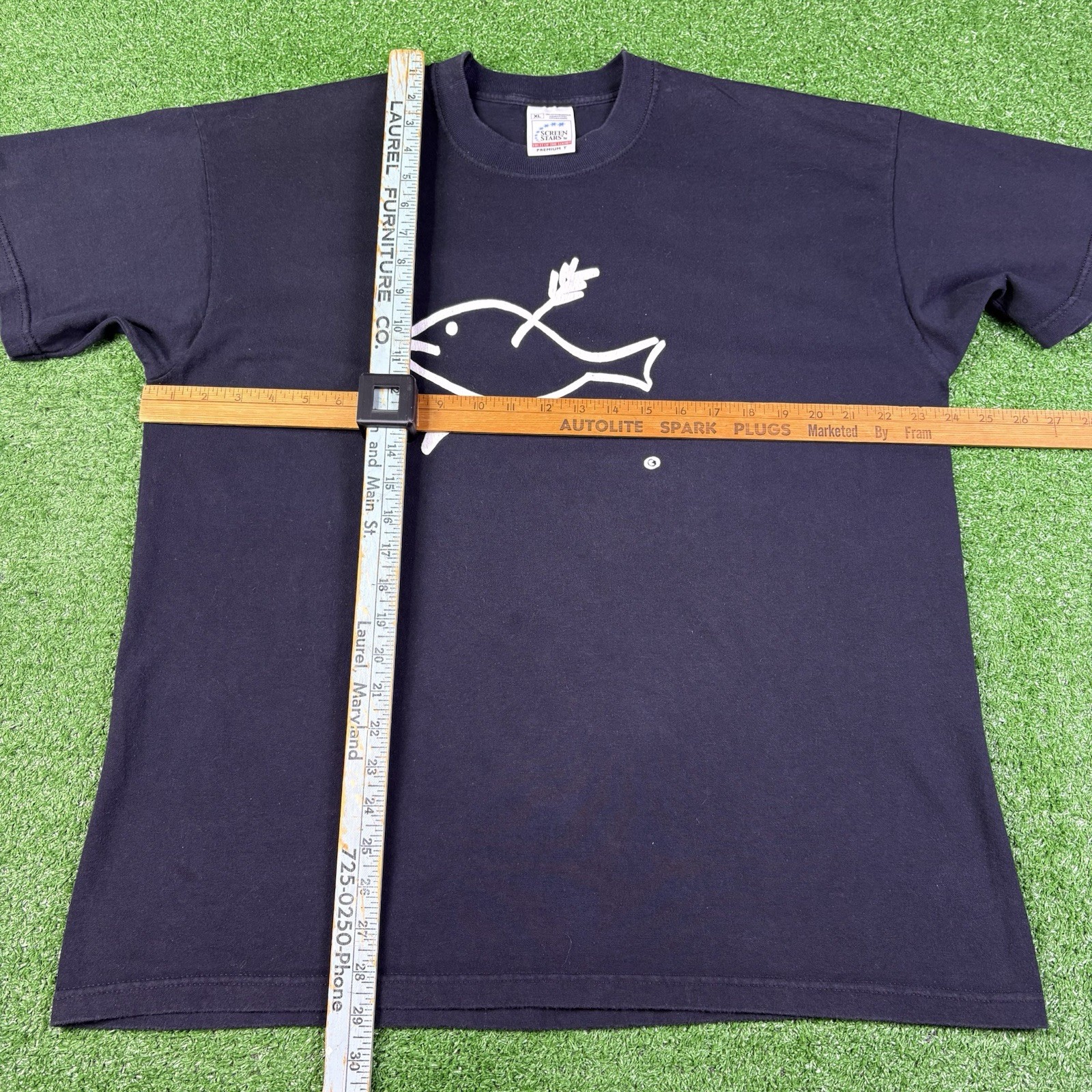 Vintage 90s Dithmarschen Germany Europe Fish Arrow Logo Black Shirt Men’s XL