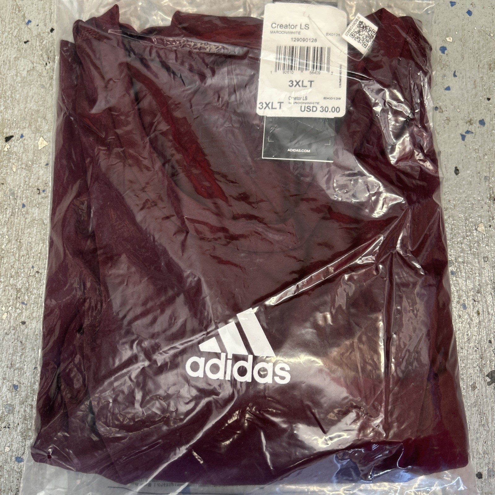 adidas Creator Long Sleeve Tee Maroon EK0128 Men’s Size 3XL-Tall New W Tags