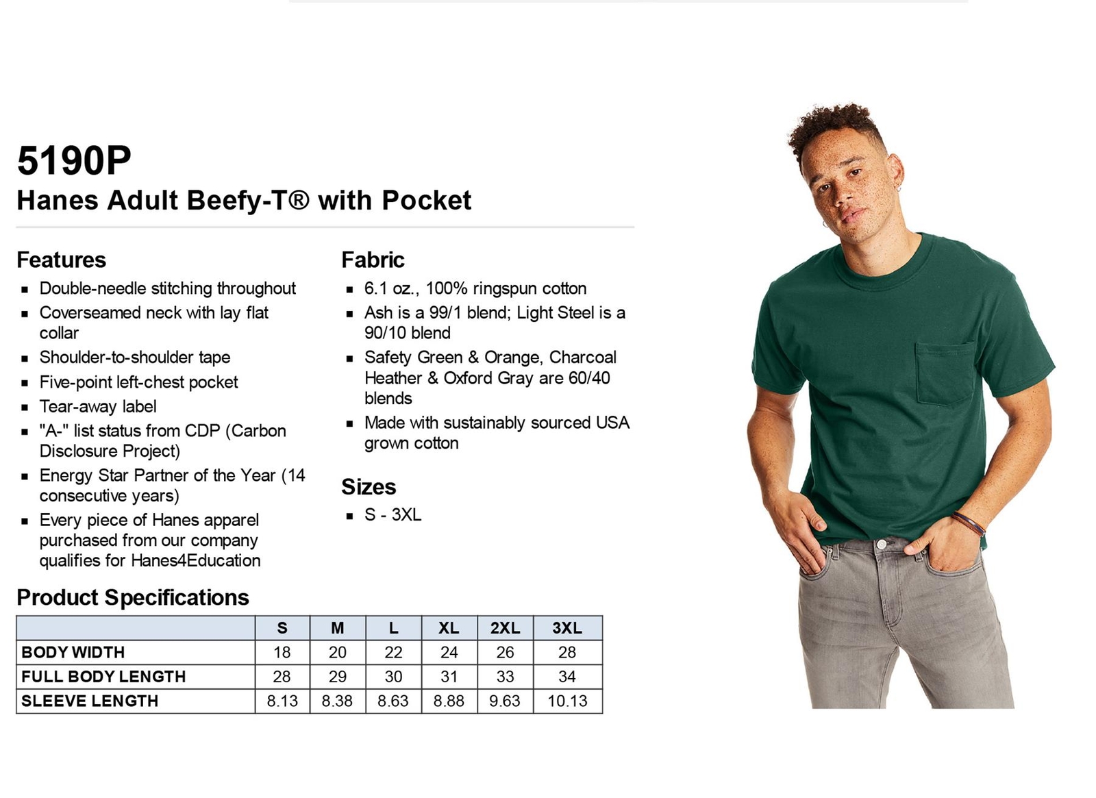 Hanes Mens Pocket T-Shirt 100% Heavy Cotton 6.1 oz Beefy Tee S-XL 5190P