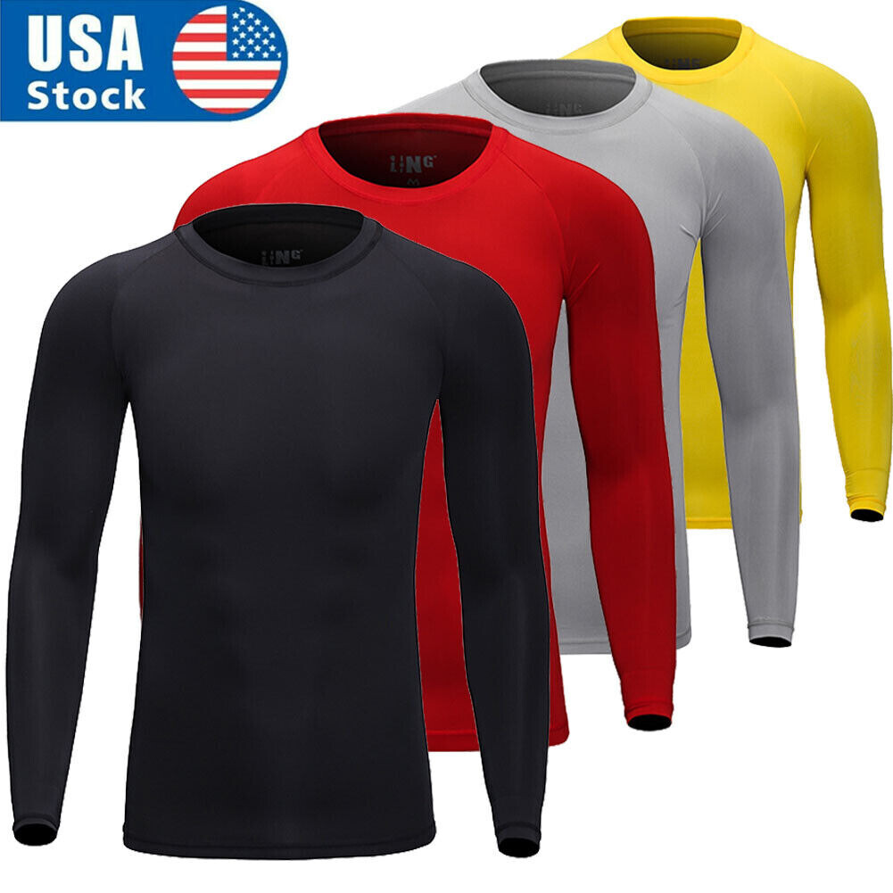 Men’s Athletic Long Sleeve Compression Shirts Dry Fit Sports Gym Shirts Workout