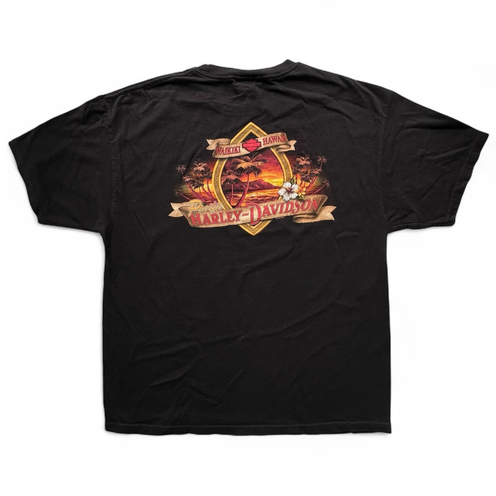 Y2K Pacific Harley Davidson Waikiki Hawaii Fire Sunset Biker Motorcycle Tee XL