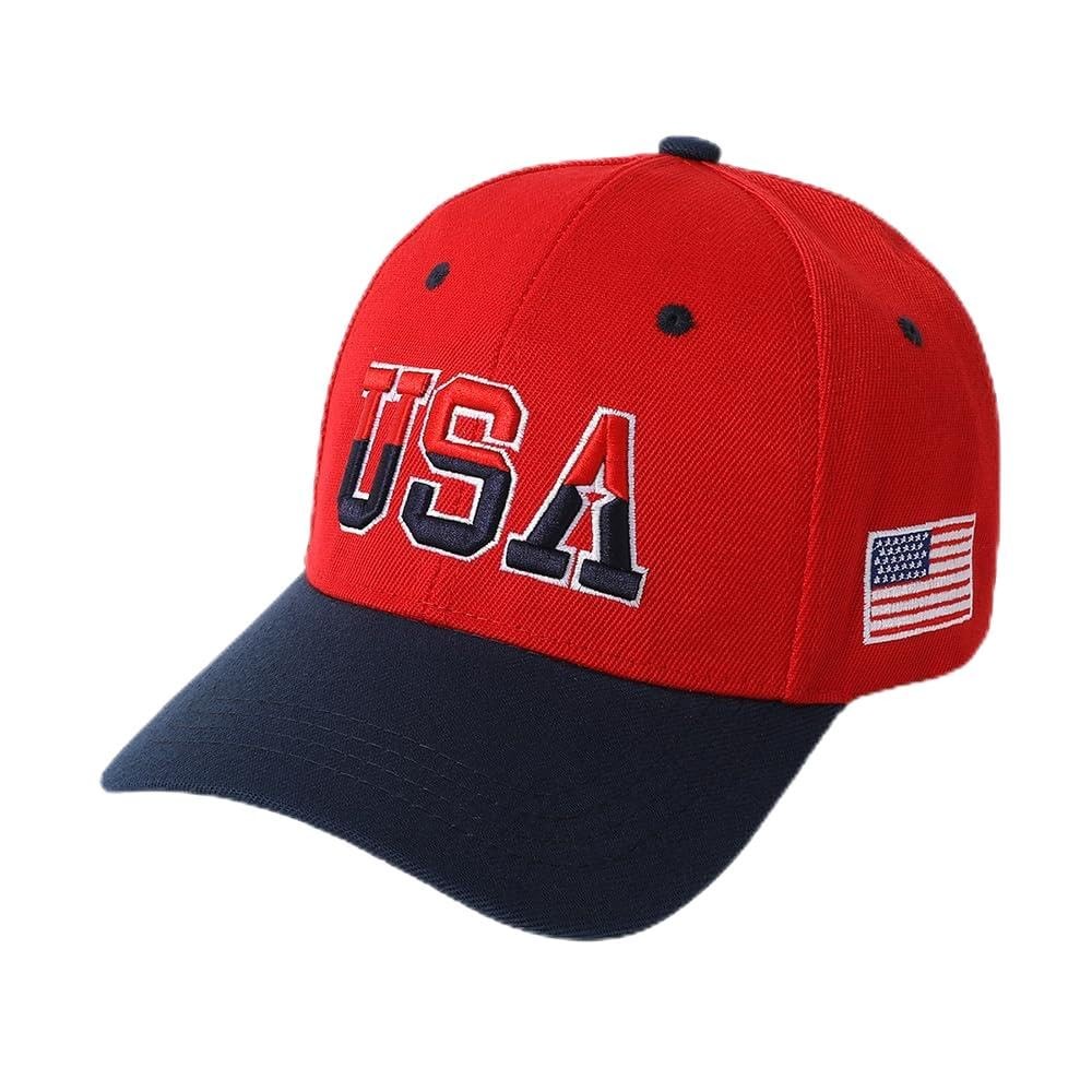 Unisex USA Baseball Cap Red Hat Embroidery Flag Cap Adjustable Size for Adult…