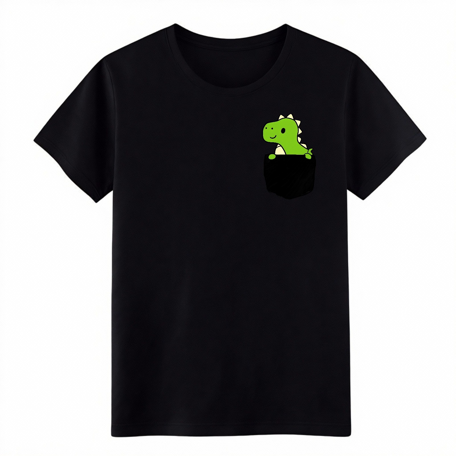 Funny Cartoon Pocket Dino Graphic T-Shirt Unisex Dinosaur Casual Daily Wear.Tee