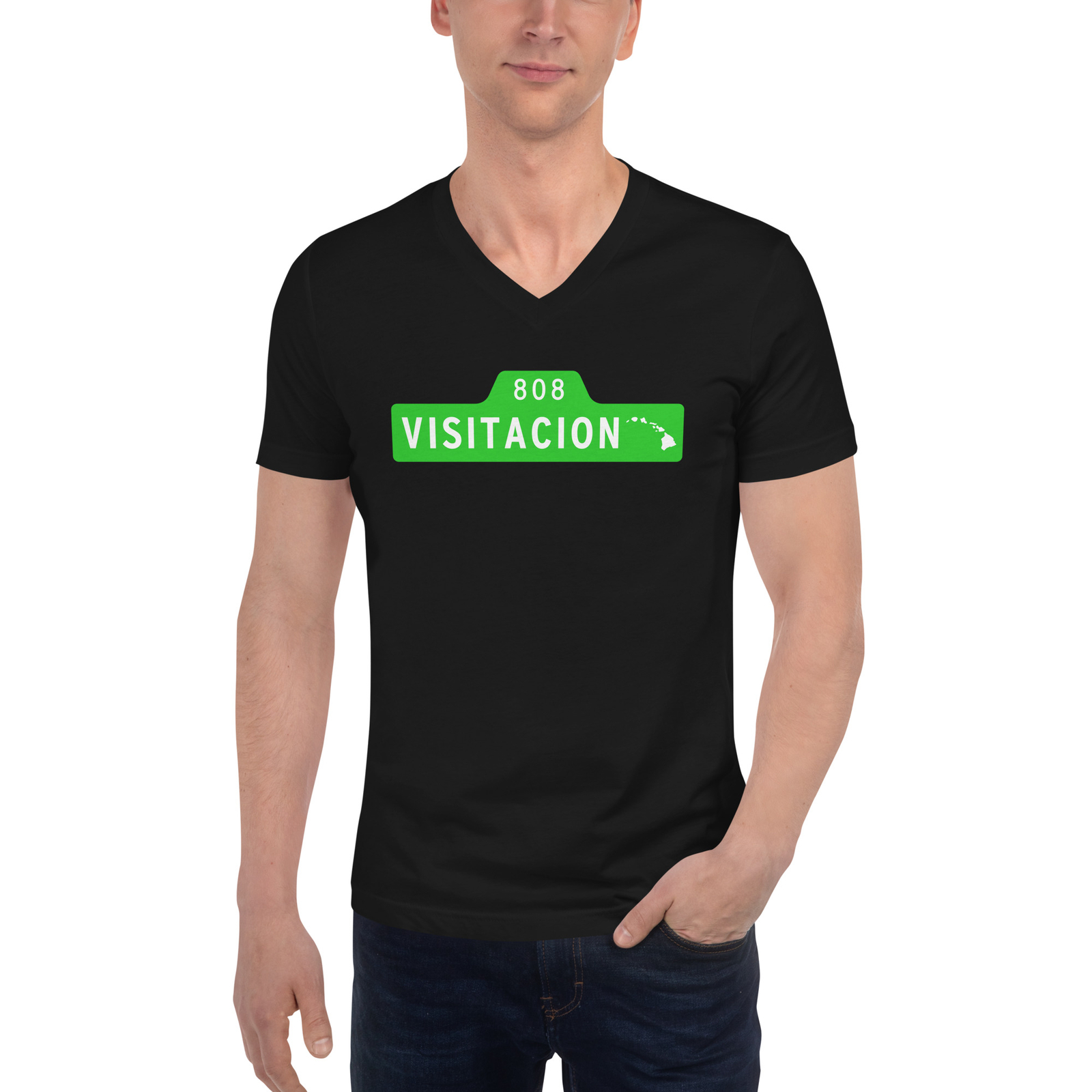 Visitacion Hawaii 808 – Short Sleeve Unisex V-Neck T-Shirt (Bella + Canvas 3005)