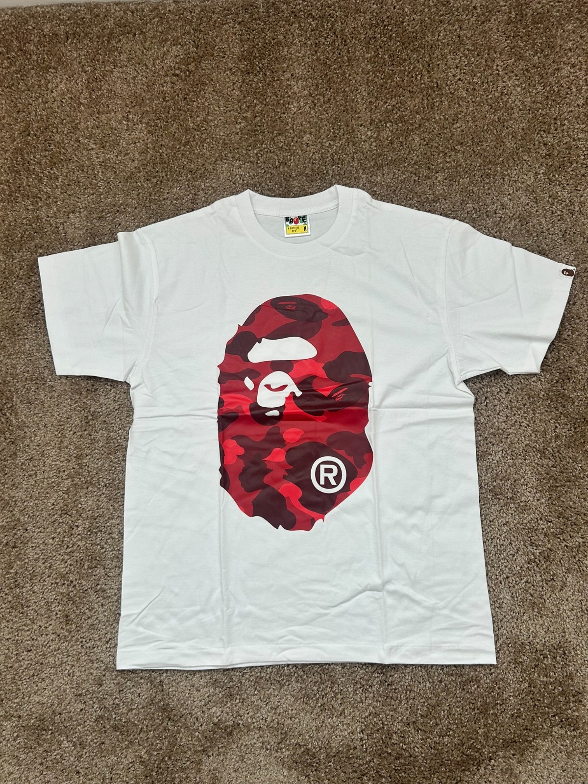 A Bathing Ape (BAPE) Men’s White and Red T-shirt Size Medium