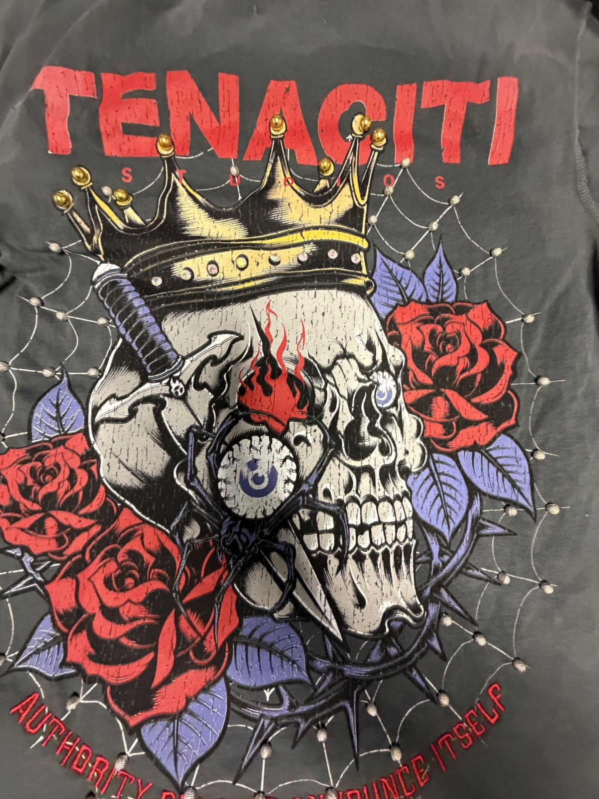Tenaciti Studios Skull Roses Crown Graphic T-Shirt Gray S Tenaciti Logo 2022-23