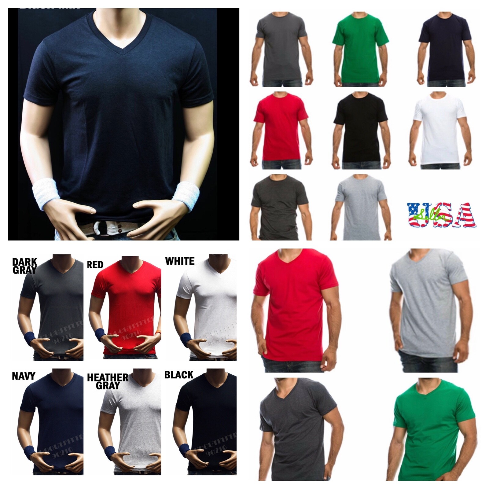 Mens T-Shirt 1, 3, 6 PACK Lot Crew Neck V-Neck Plain Casual Straight Fit Outdoor