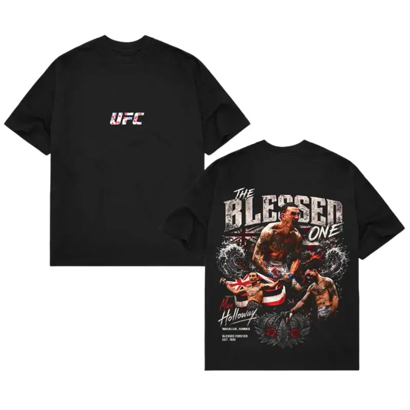 UFC 329 Black Max Holloway T-Shirt, The Blessed UFC Graphic Tee, UFC MMA Shirt