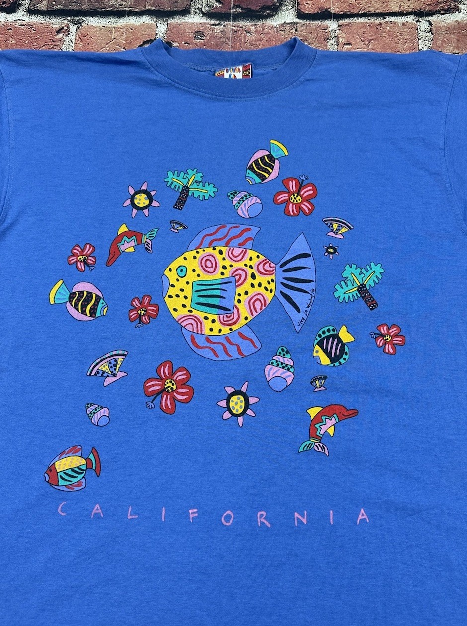 Vintage Viva La Wombat T Shirt California Beach Fish Art Tee 90s Made in USA XL