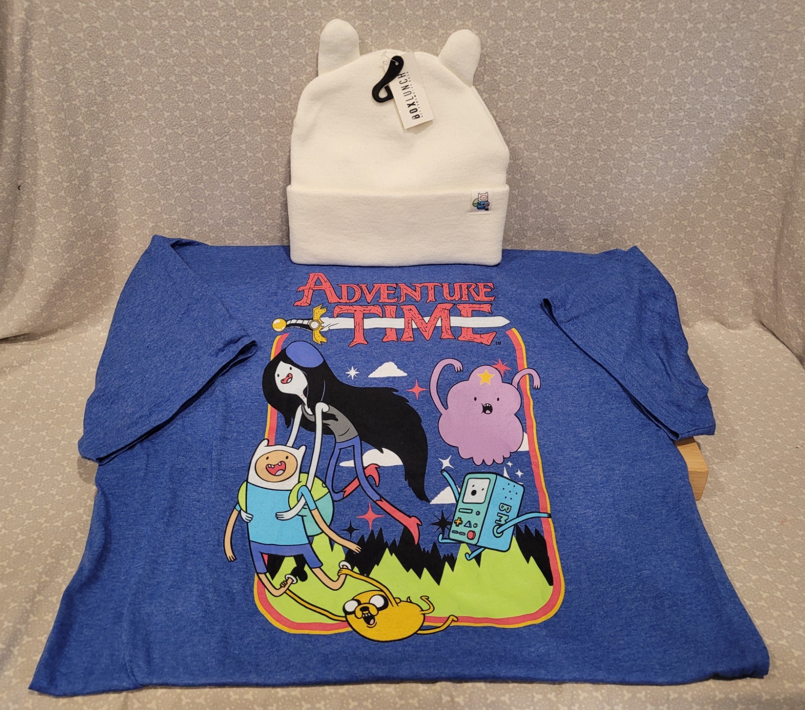 Adventure Time BoxLunch Finn Knit Beanie Hat & Marceline Jake BMO T-Shirt Set L