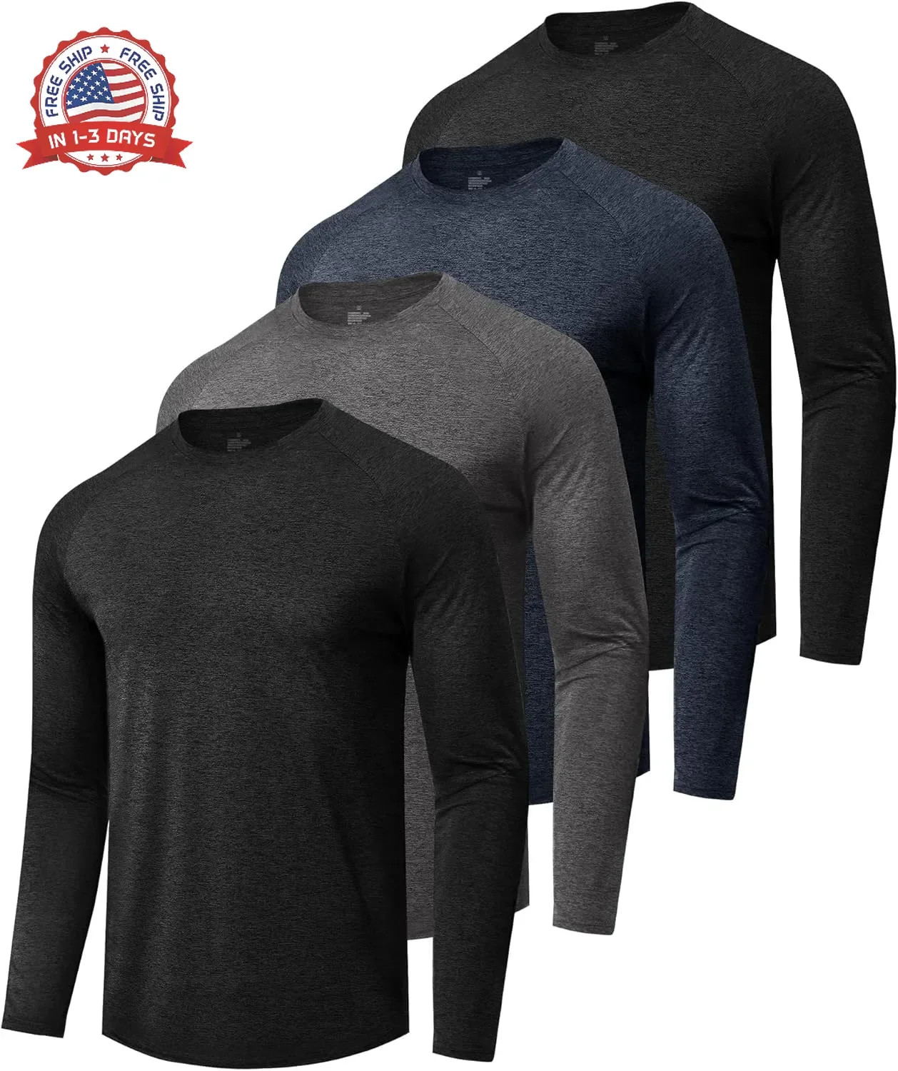 4 Pack Long Sleeve Shirts for Men – Quick Dry Moisture Wicking Sun Protection Ts
