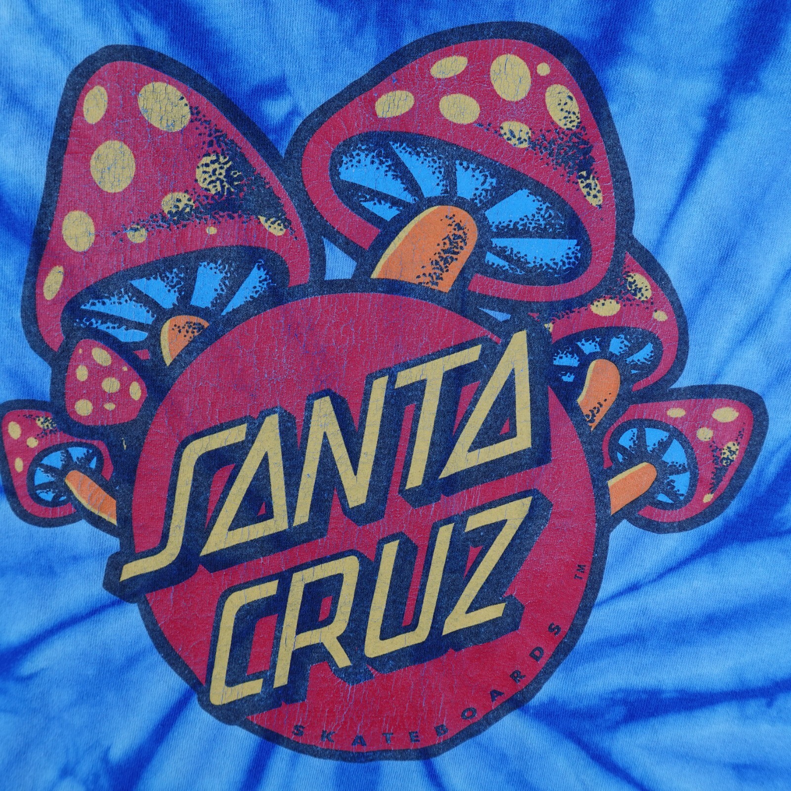 Santa Cruz Skateboards Shirt Men’s L Blue Tie Dye Magic Mushrooms Graphic Tee