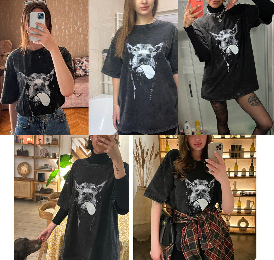 Relaxed Fit Cotton T-Shirt With Doberman Dog Pirnted Streetwear Unisex Tee
