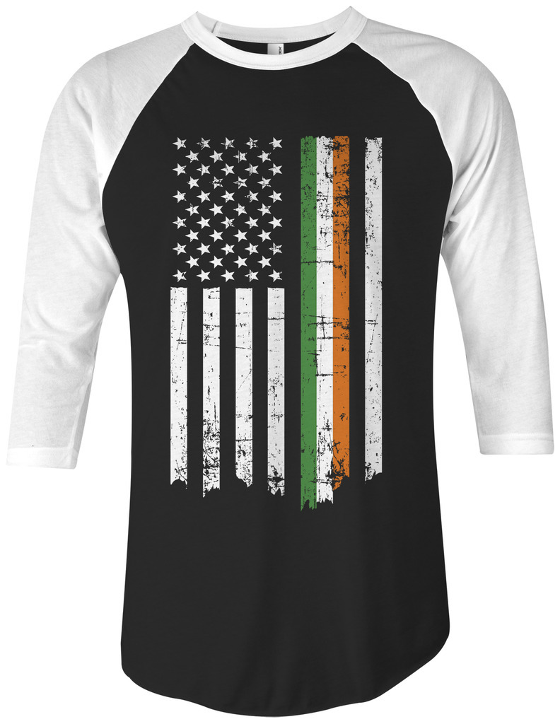 Irish American Flag Unisex Raglan T-Shirt St Patricks Ireland USA
