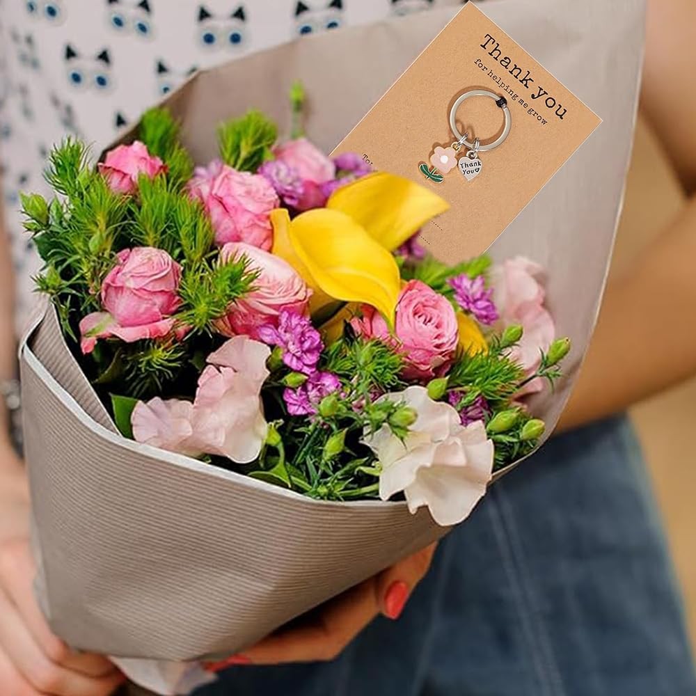 5PCS Flower Keychain Charms with Thank You for Helping Me Grow Cards Teacher …