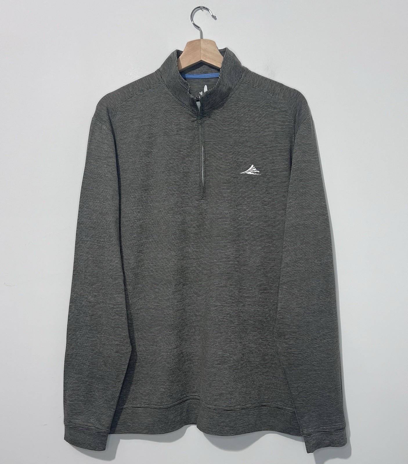 Johnnie O Mens Pullover L Brown Striped 1/4 Zip Mock Neck Lightweight Logo