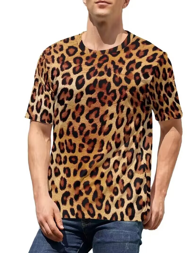 Camisetas Moda Estampado Gráfico Leopardo Marrón Manga Corta Transpirable