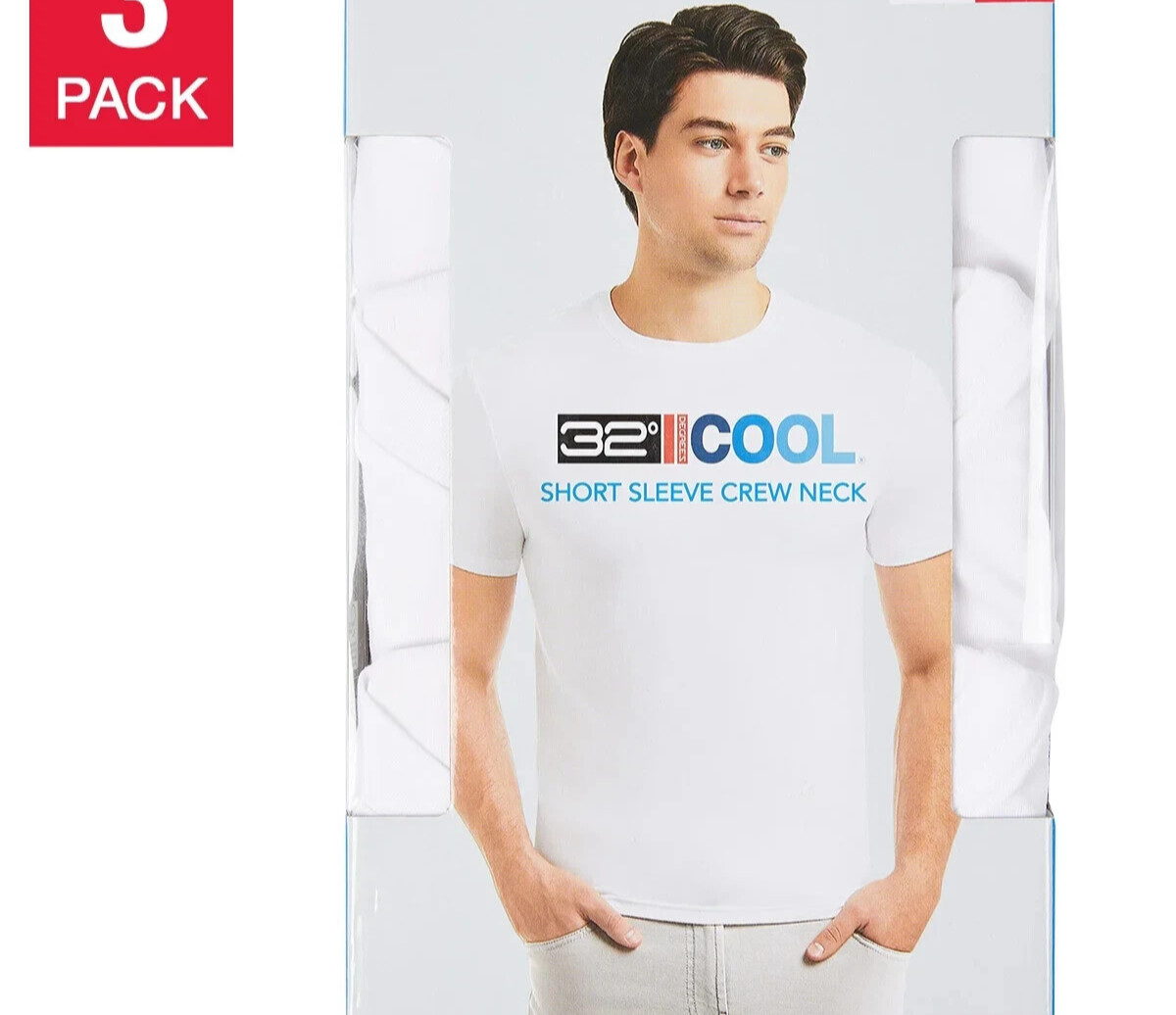 32 Degrees Cool Men’s 3 Pack Short Sleeve Crew Neck Shirt, White, Size M