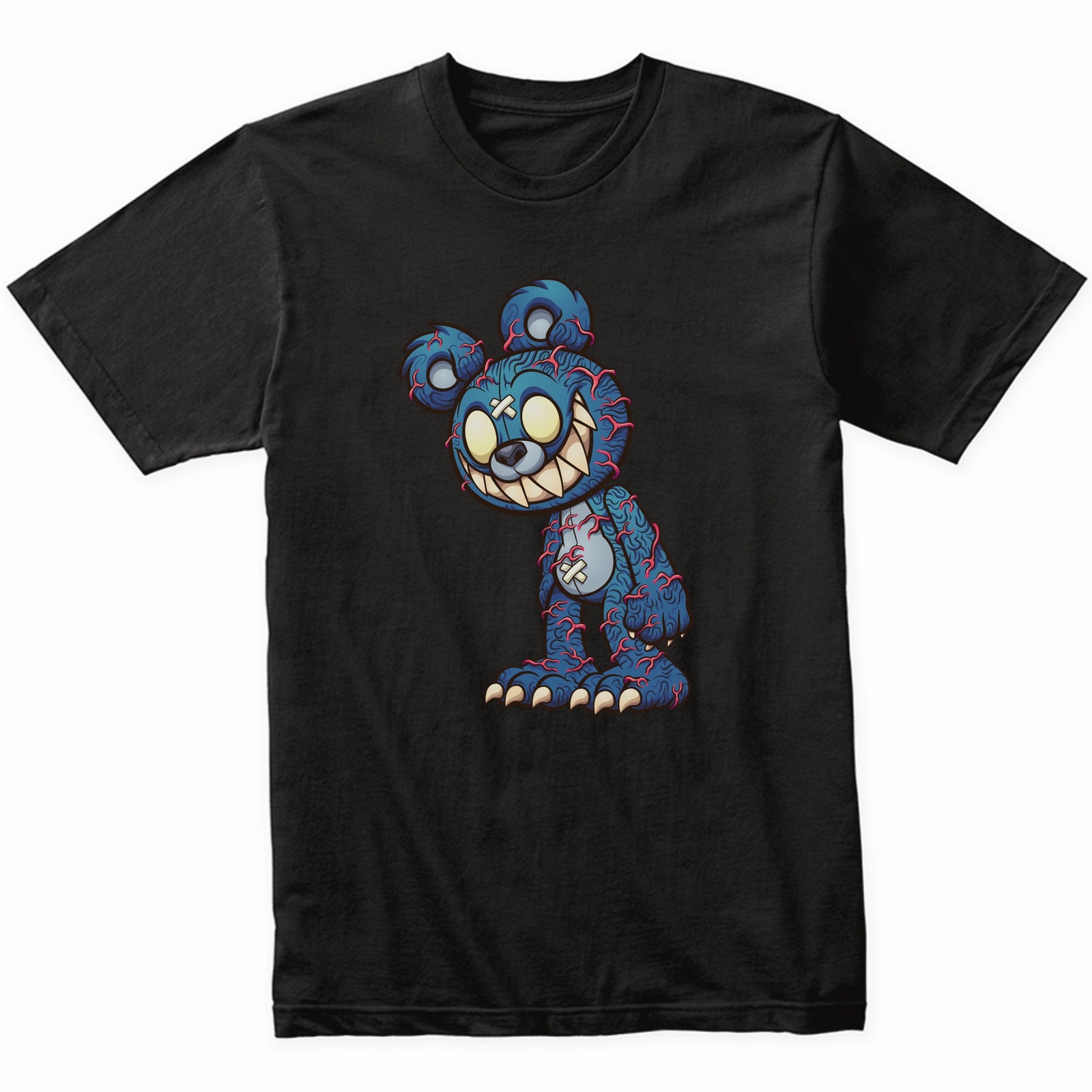 Scary Blue Teddy Bear Veins Popping Out Evil Deranged Bear Halloween T-Shirt