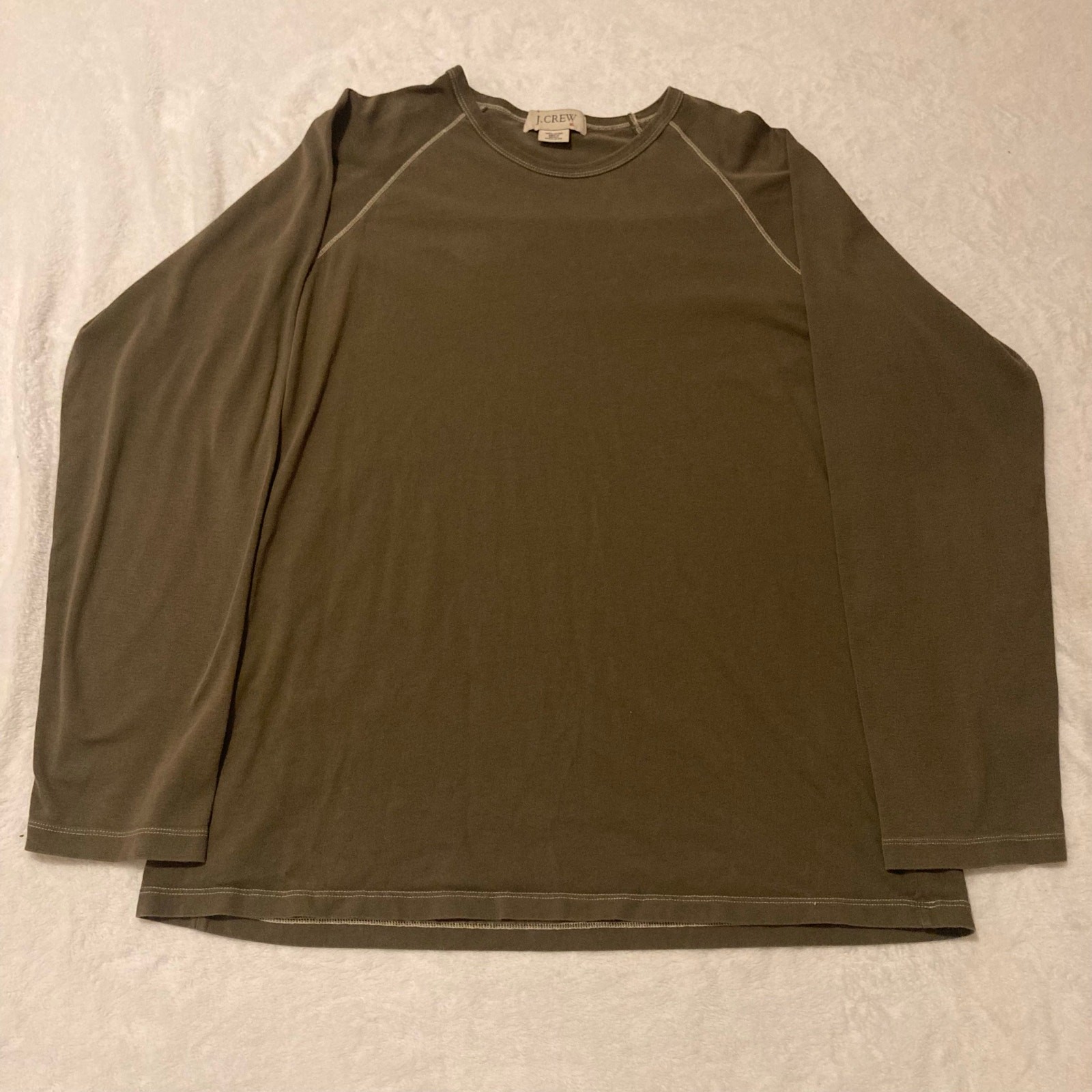 J.Crew Long Sleeve T-Shirt Mens XL Olive Brown Cotton Raglan Contrast Stitch Tee