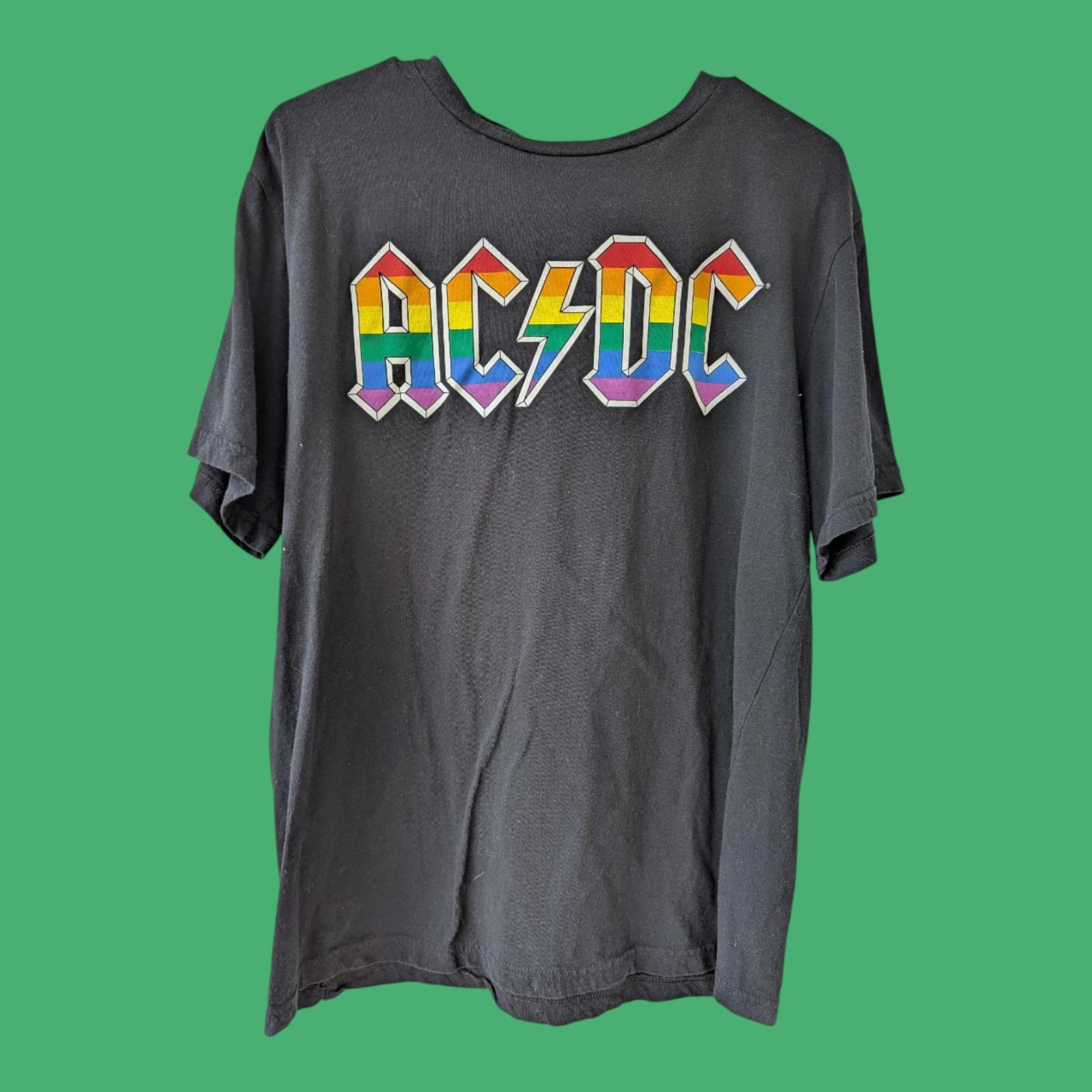 AC/DC Rainbow Logo Graphic T-Shirt band size L tight neck metal rock pride
