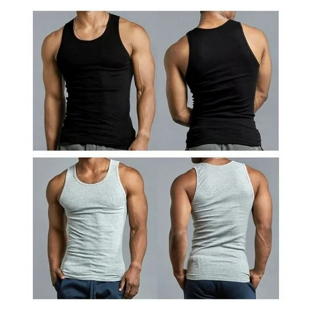3-12 Men’s 100% Cotton Tank Top A-Shirt Wife-Beater Undershirt Black Gray S-3XL