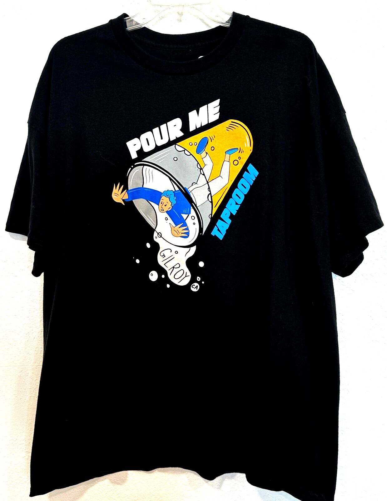 Custom Ink Black Graphic Tee POUR ME TAPROOM GILROY Short Sleeve T-Shirt Men XXL