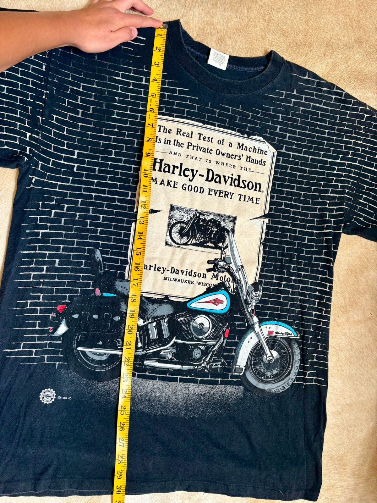 Vintage 1995 Harley Davidson Brick Wall All Over Print MILWAUKEE Graphic Large