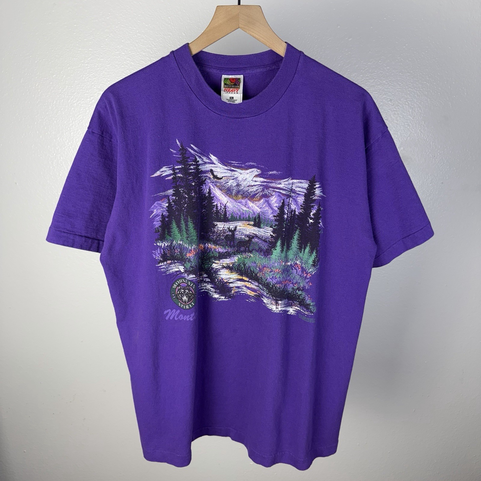 Vintage 90’s Alaska Nature Mountain Spirit Single Stitch Purple T Shirt Size XL