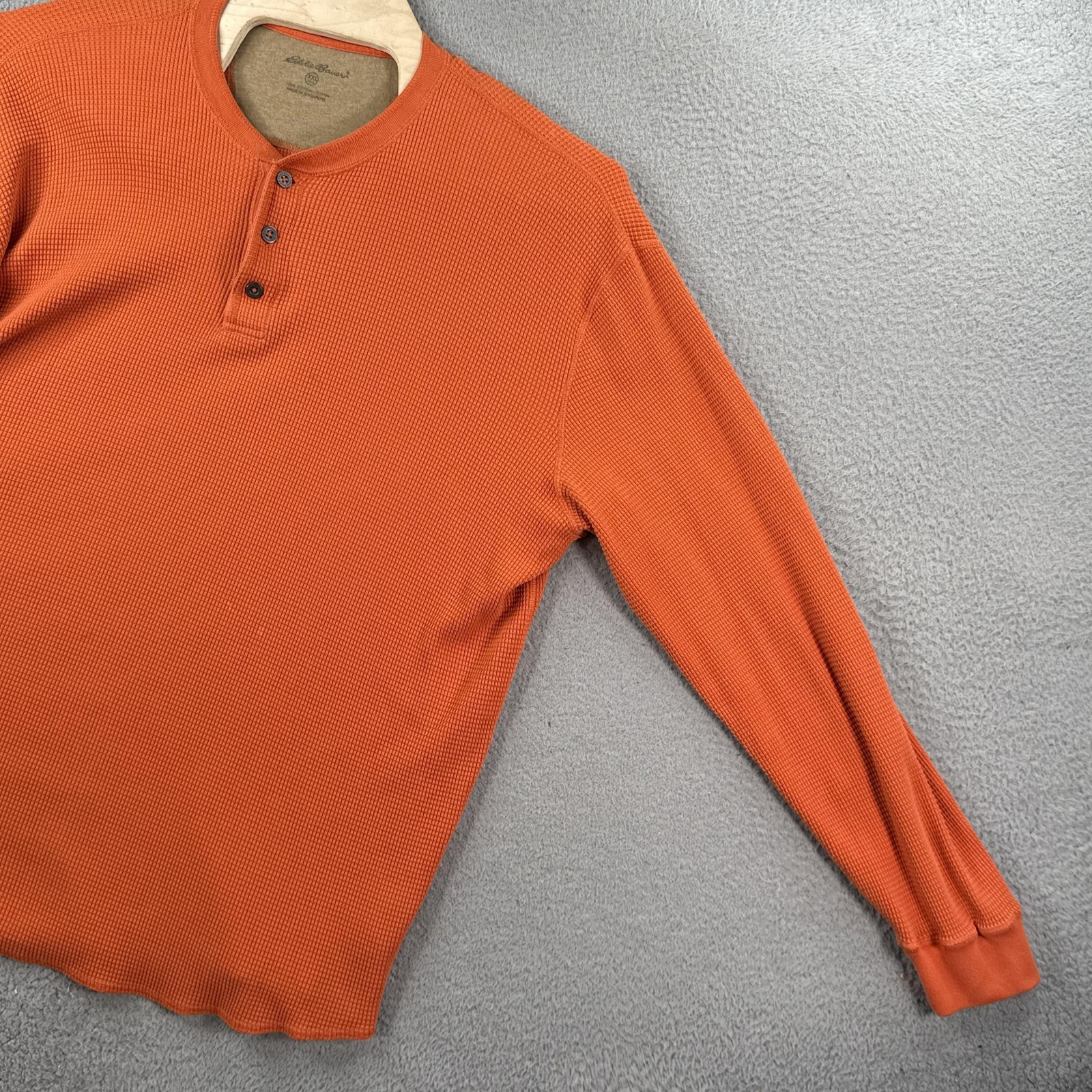 Eddie Bauer Shirt Mens 2XL Orange Thermal Waffle Knit Henley Long Sleeve Casual