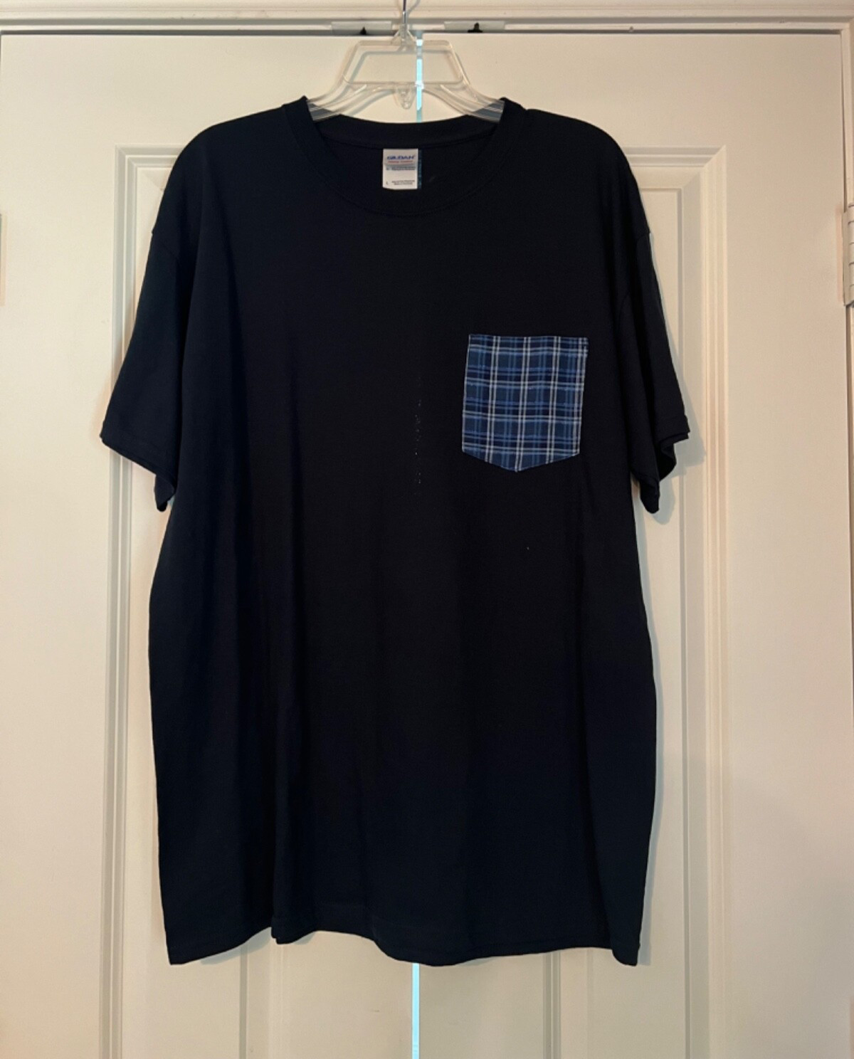 Fun Unisex Plaid Pocket T-Shirt – Size Large – 100% Cotton Preshrunk