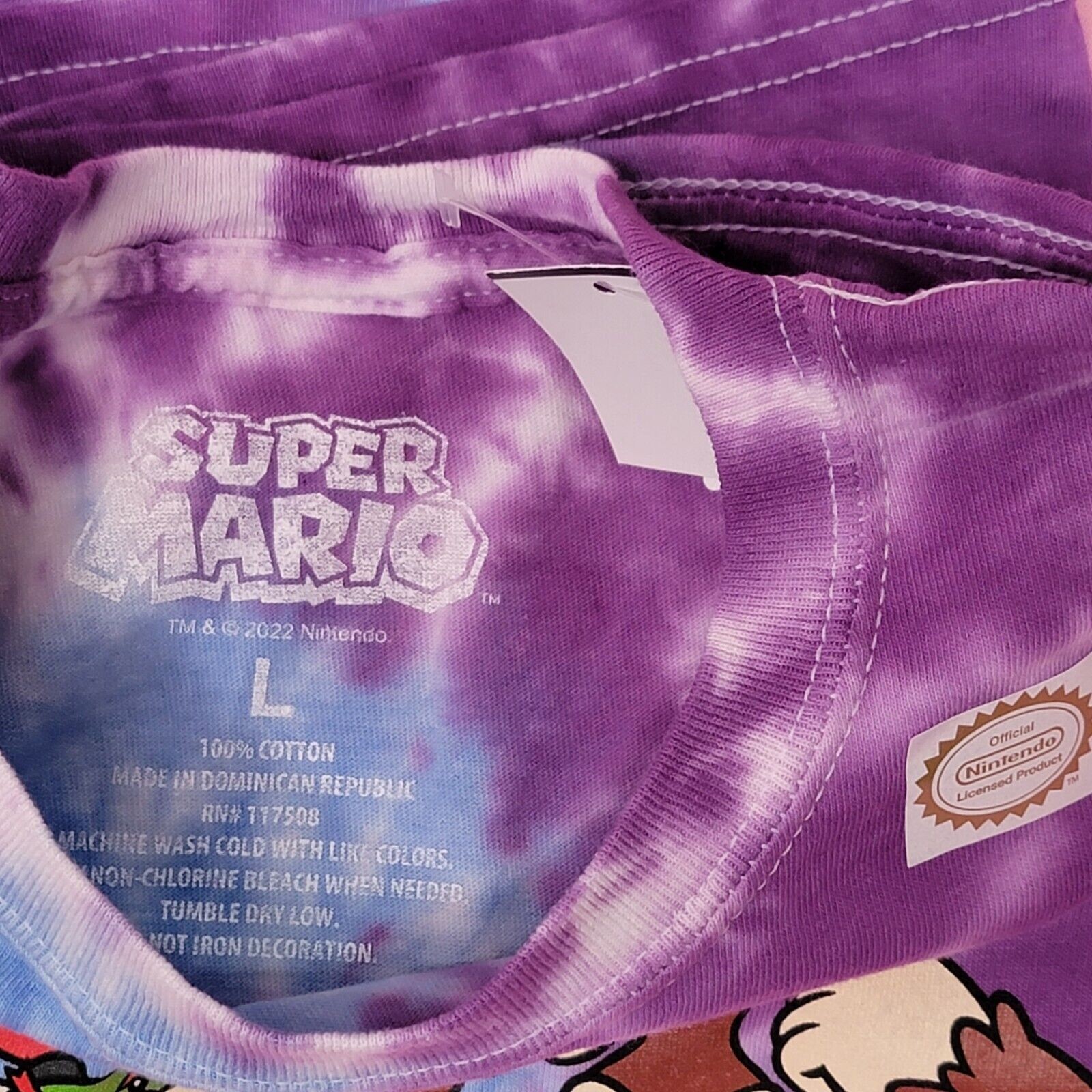 NINTENDO SUPER MARIO TIE DYE SHIRT Mens LARGE PURPLE BLUE CASUAL Video Game NWT