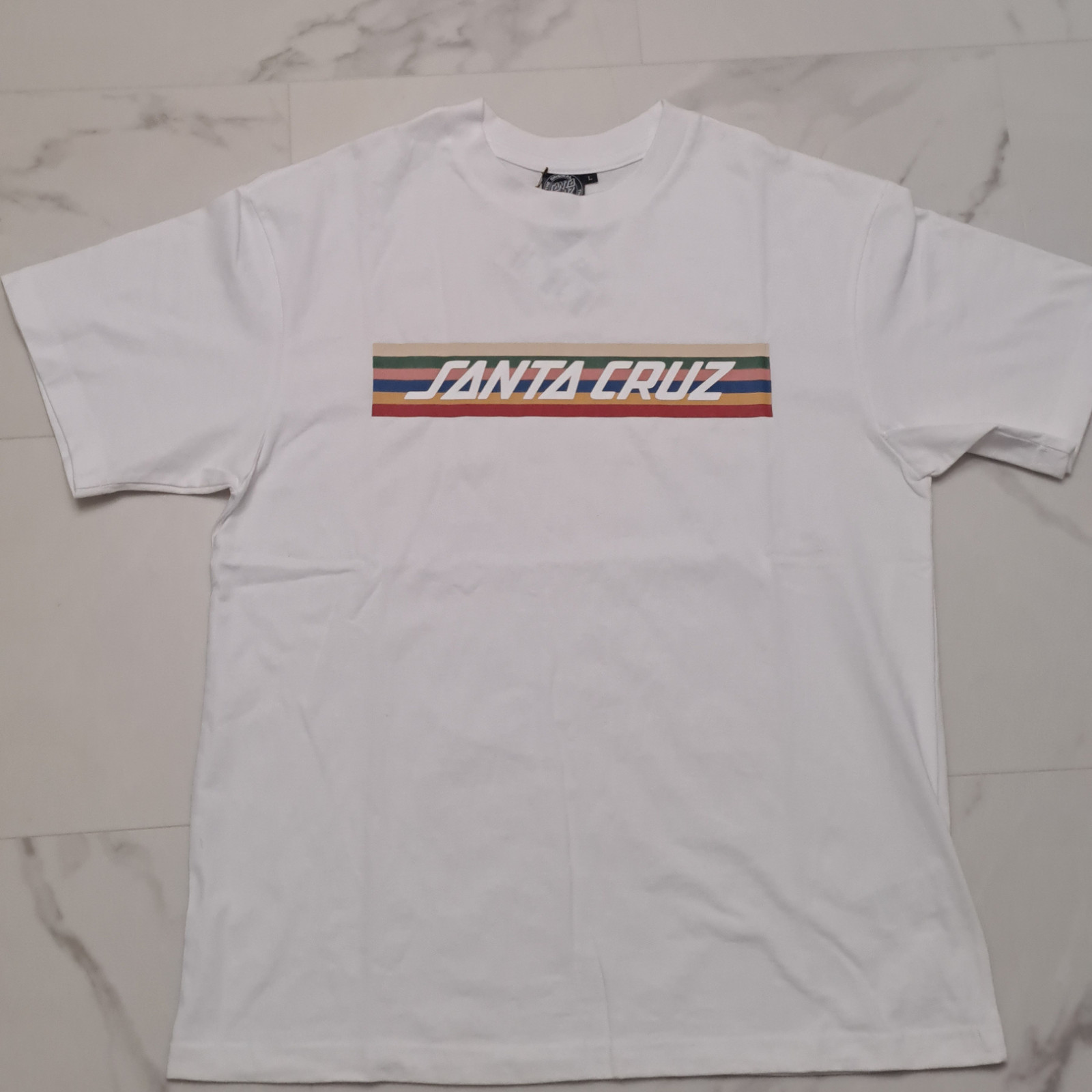 Santa Cruz Skateboards T-Shirt Mens M (Asian L) White Bar Logo Brand New NWT