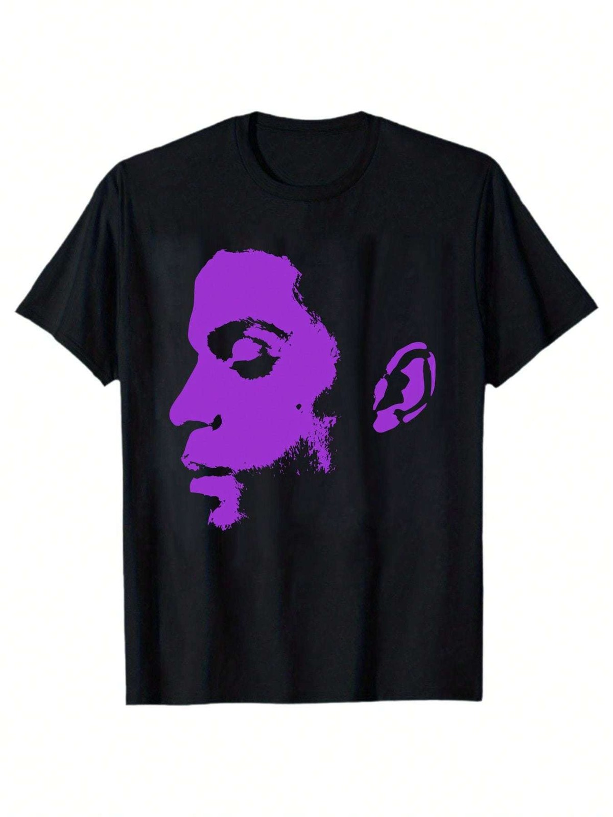 Men’s Prince Profile T-Shirt – Iconic Purple Face Print Retro Music Tee, Black R