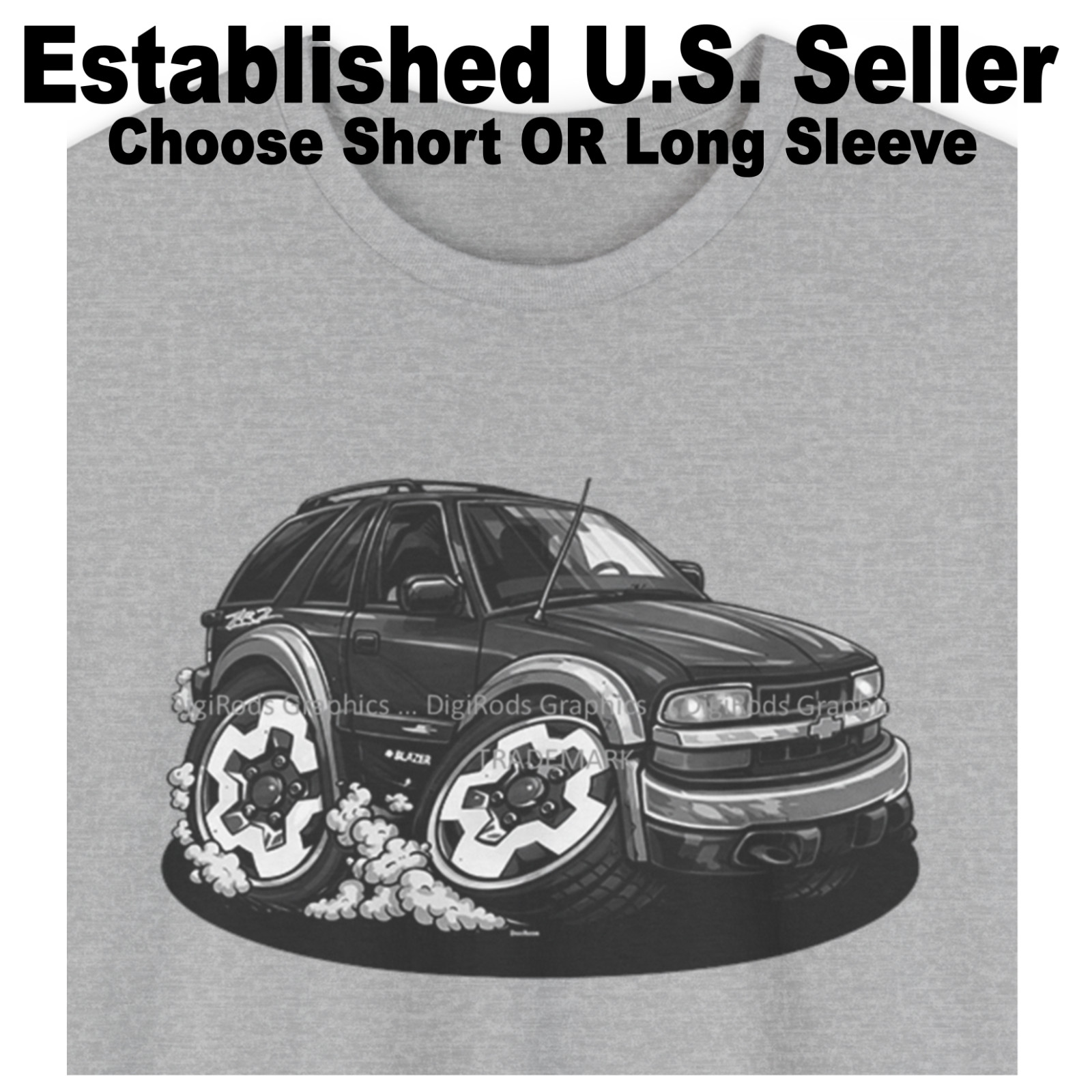 DigiRods Chevy Blazer ZR2 Model Black And White Art Cartoon Car T Shirt