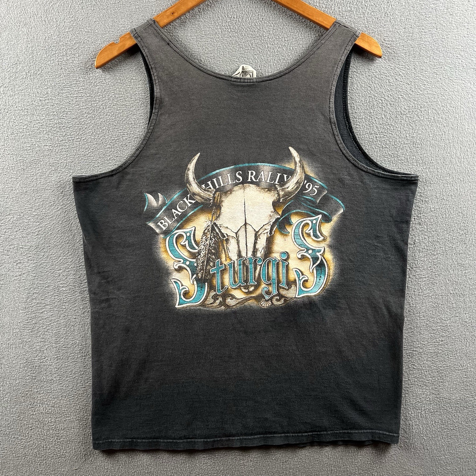 Vintage 3D Emblem Wolf Tank Top Mens Large Black Faded Sleeveless Biker Sturgis